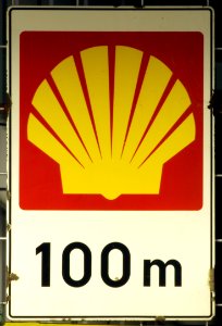 Enamel advertising sign, Shell 100m