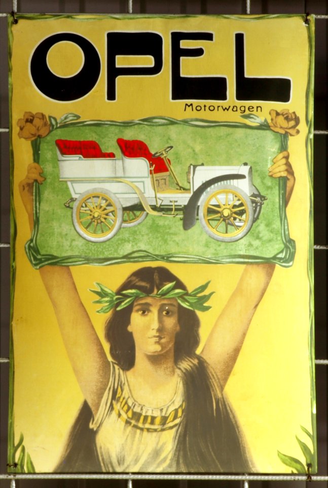 Enamel advertising sign, Opel motorwagen
