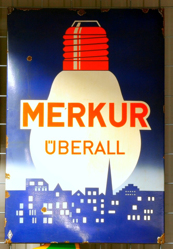 Enamel advertising sign, Merkur überall