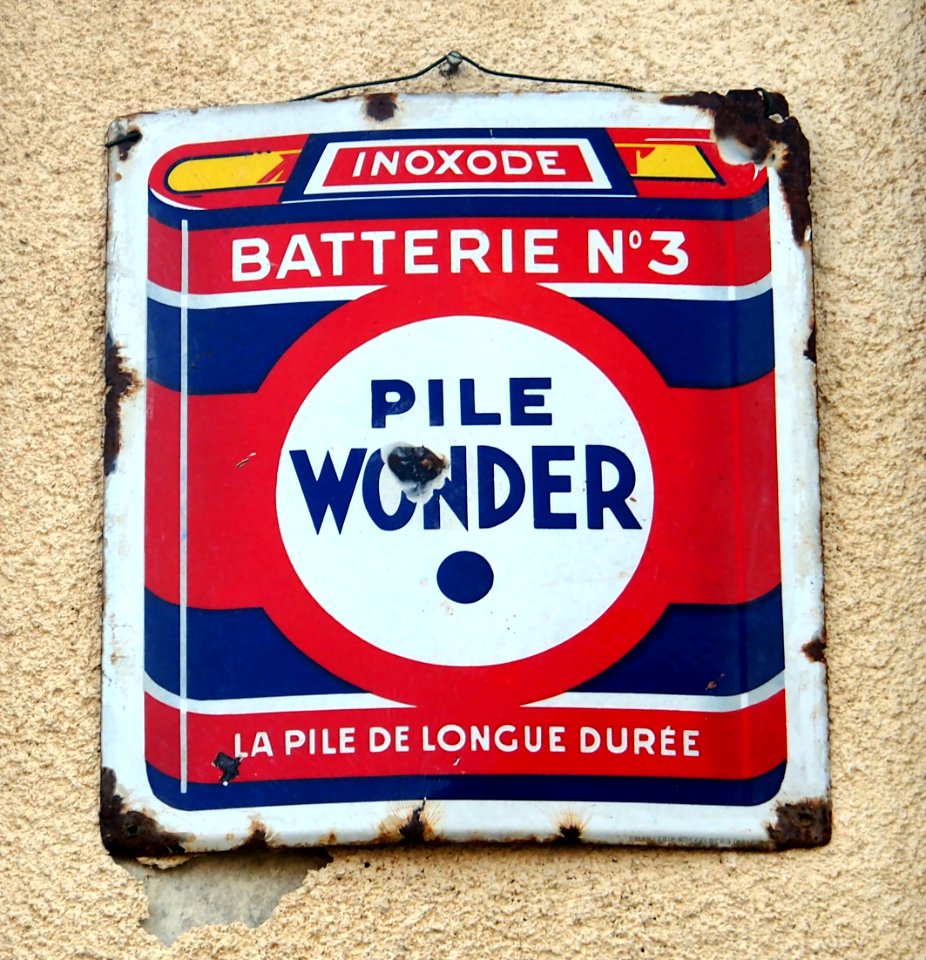 Enamel Advertising sign, Pile Wonder Batterie No3