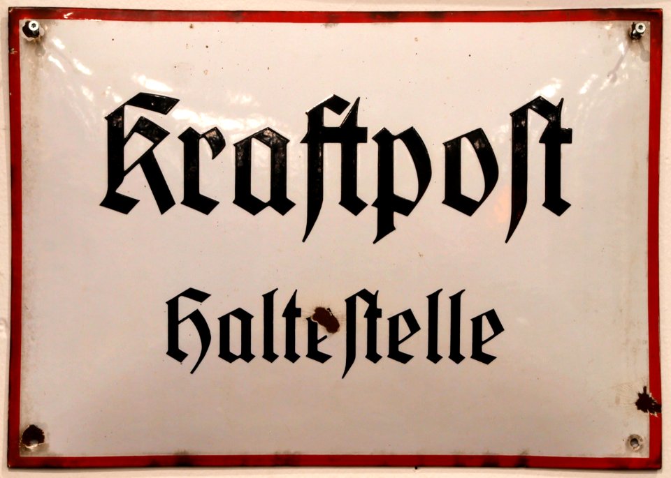 Enamel advertising sign, Kraftpost haltestelle