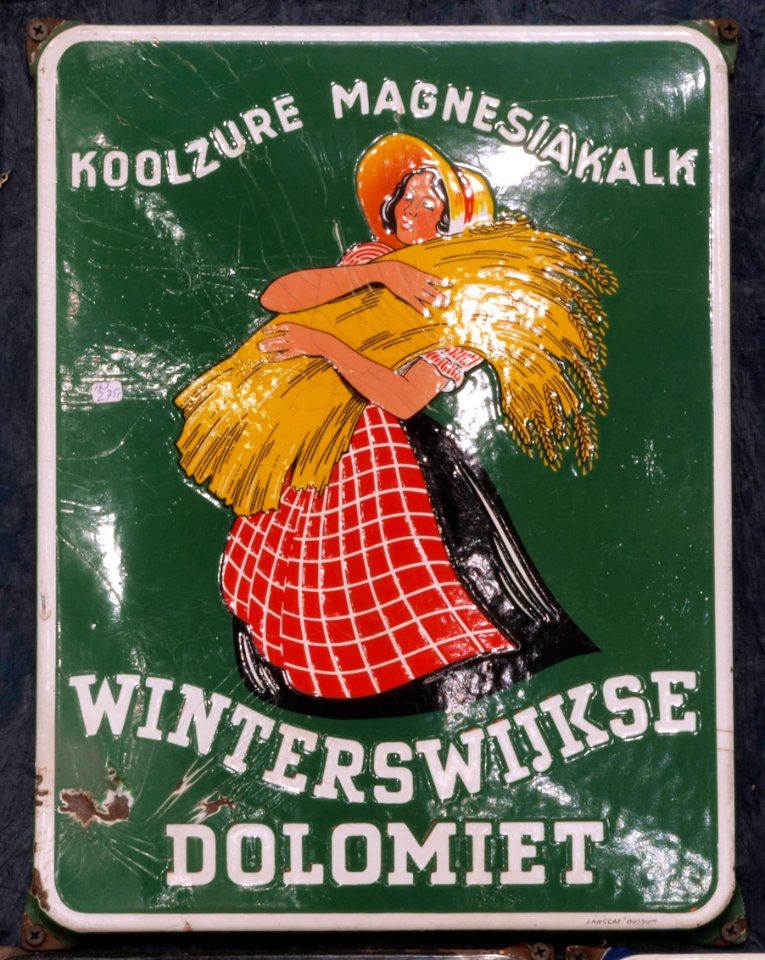 Enamel advertising sign, Koolzure Magnesiakalk, Winterswijkse Dolomiet