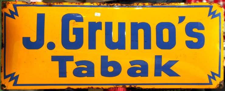 Enamel advertising sign, J Gruno's Tabak