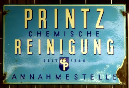 Enamel advertising sign, Printz chemische Reinigung