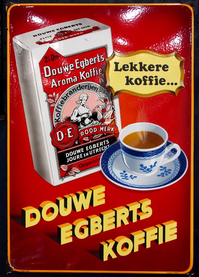 Enamel advertising sign, douwe Egberts Koffie, Langcat Bussum