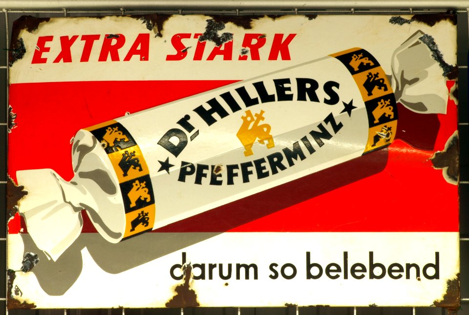 Enamel advertising sign, Dr Hillers Pfefferminz
