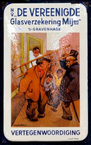 Enamel advertising sign, NV De Verenigde Glasverzekering MIJen, 's Gravenhage