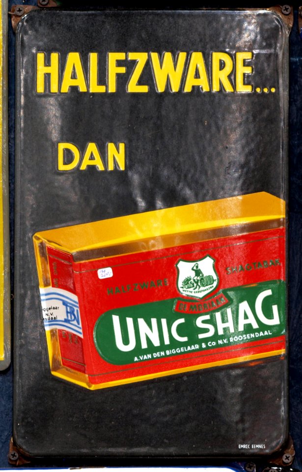 Enamel advertising sign, Unic Shag, A van den biggelaar & Co NV Roosendaal
