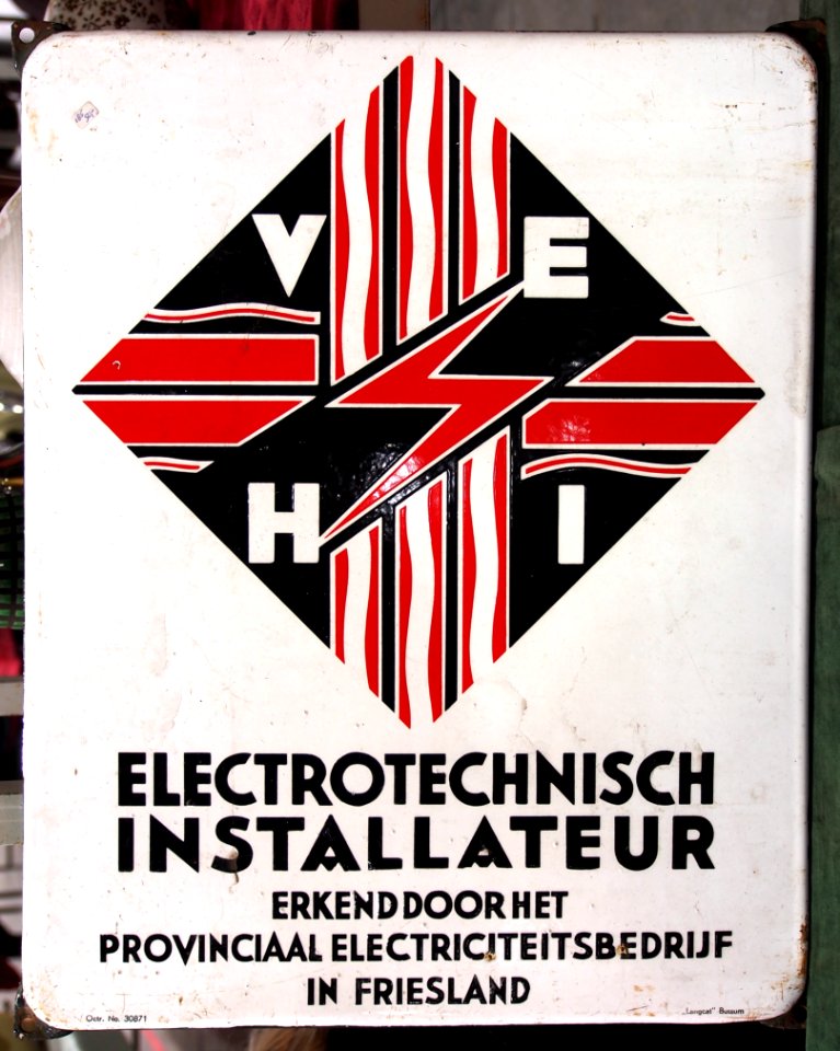 Enamel advertising sign, VEHI, electronische installateur