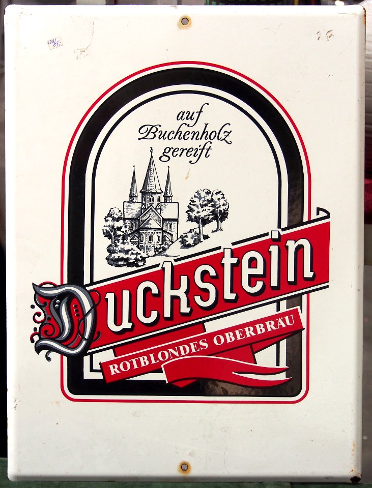 Enamel advertising sign, Duckstein, Rotblondes Oberbräu