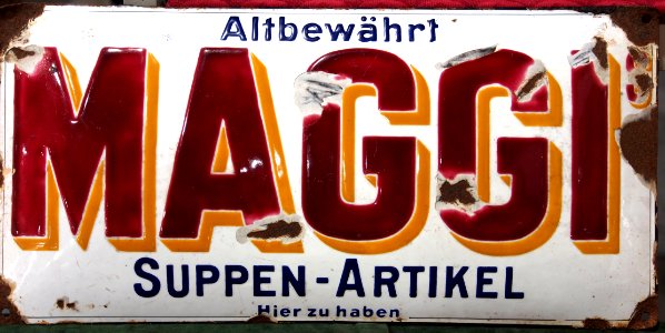 Enamel advertising sign, Altbewährt MAGGI Suppen-Artikel