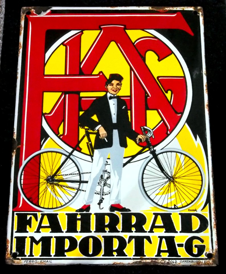 Enamel advertising sign, Fahrrad Import A-G