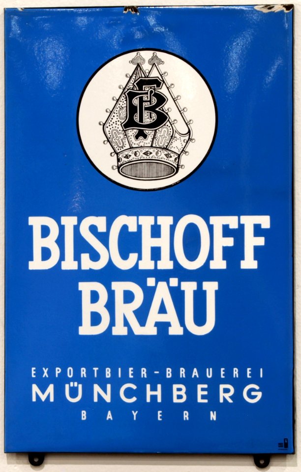 Enamel advertising sign, Bischoff Bräu, Brauerei Münchberg