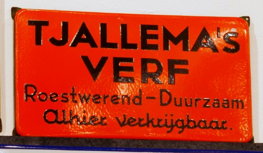 Enamel advert, Tjallema's verf, Roestwerend-Duurzaam, Alhier verkrijgbaar