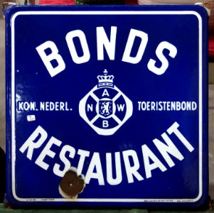 Enamel advertising sign, ANWB Bonds Restaurant, Langcat Bussum