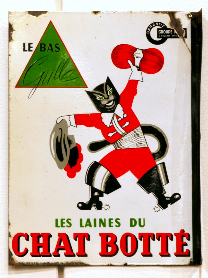 Enamel advert, Le BAS Grille, Les Laines du CHAT BOTTÉ