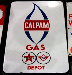 Enamel advert, Calpam GAS depot, Caltex, PAM