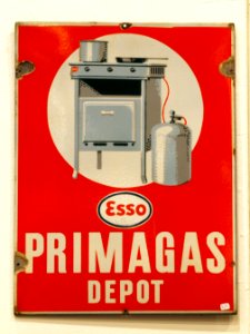 Enamel advert ESSO Primagas depot