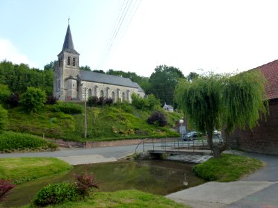 Enquin-les-Mines (Pas-de-Calais, Fr) église d'Enquin et gué de la Laquette