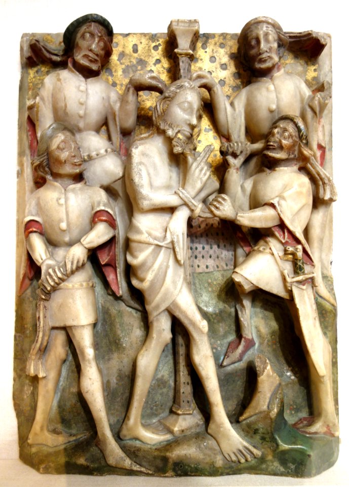 English reliefs, 1 of 3, Flagellation of Christ, perhaps Nottingham, c. 1440-1450, alabaster with traces of polychromy and gilding, lent by the Metropolitan Museum of Art - Chazen Museum of Art - DSC02024