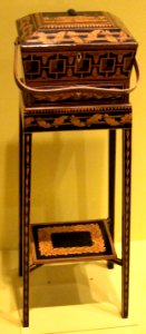 English sewing box on stand, late 18th-early 19th century, penwork on wood, HAA photo