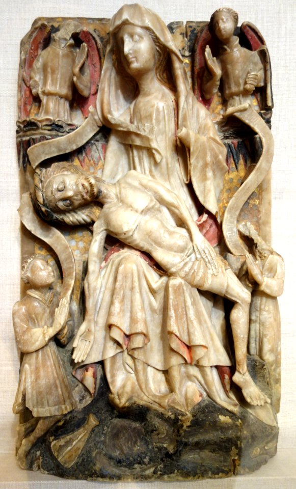 English reliefs, 2 of 3, Lamentation with Donors, perhaps Nottingham, c. 1440-1450, alabaster with traces of polychromy and gilding, lent by the Metropolitan Museum of Art - Chazen Museum of Art - DSC02019