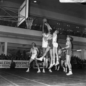 Europa-cup Basketball SVE tegen Real Madrid te Utrecht, aanval van de Nederlande, Bestanddeelnr 920-9128