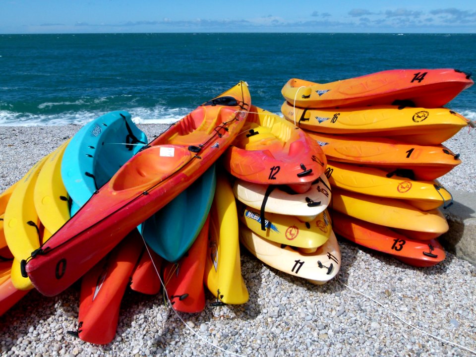 Etretat canoes on the beach