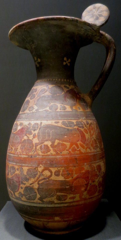 Etruscan (Italo-Corinthian) olpe, c. 575 B.C.E., terracotta, Dayton Art Institute
