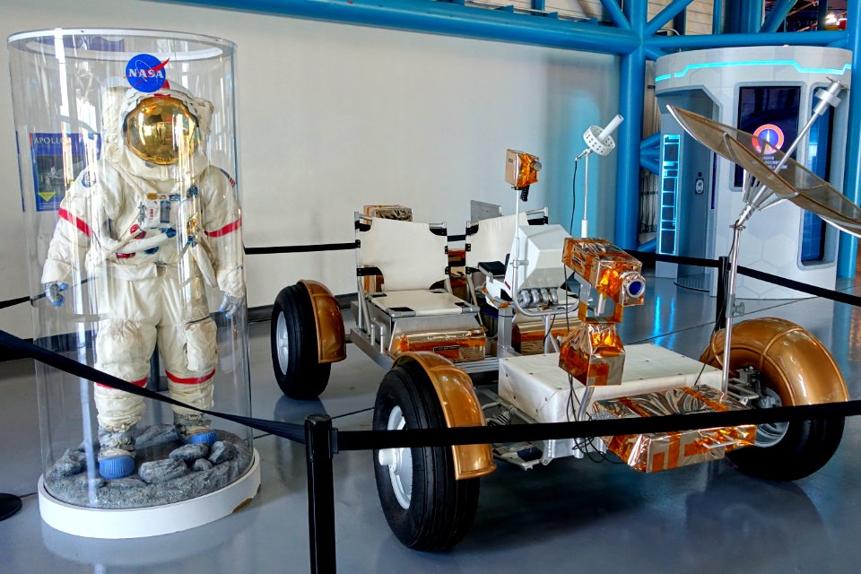 Eugene Cernan lunar suit and Lunar Roving Vehicle - Kennedy Space Center - Cape Canaveral, Florida - DSC02807