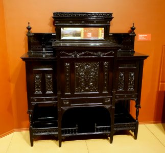 Etagere, Bancroft and Dyer Furniture Company, Boston, c. 1885, ebonized cherry and tulipwood - Currier Museum of Art - Manchester, NH - DSC08037