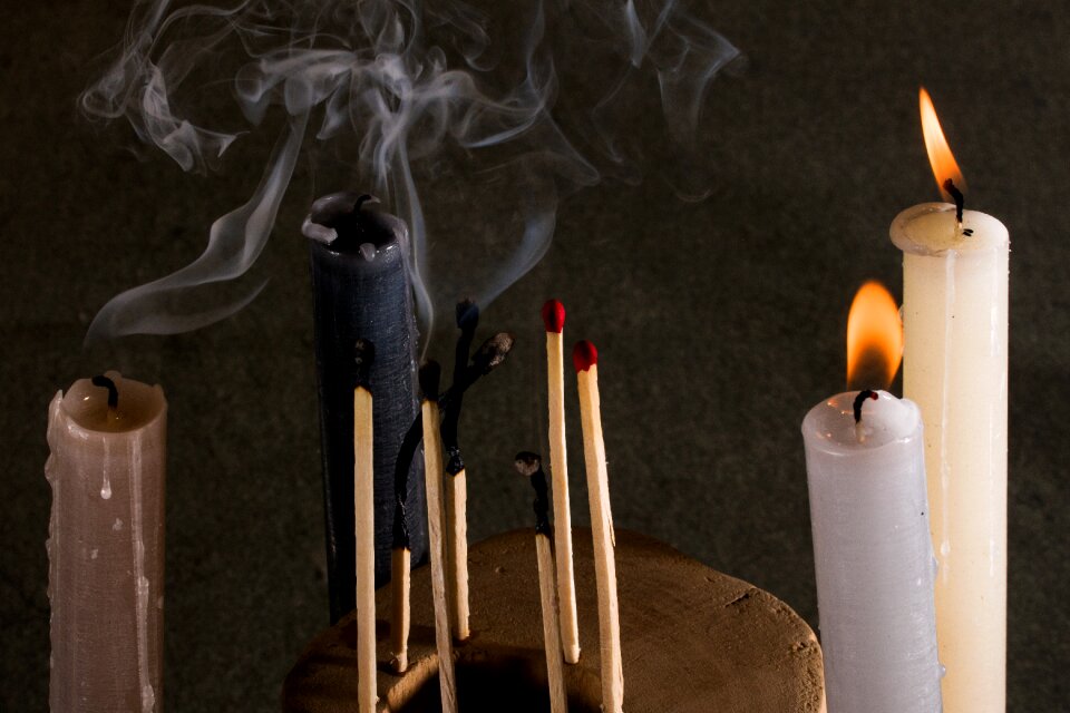 Candles matches smoke