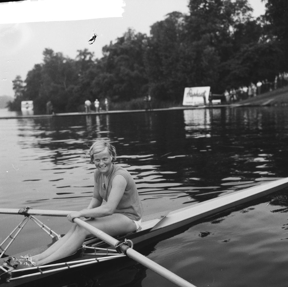 Europese roeikampioenschappen dames in Duisburg, Meike de Vlas in haar boot, Bestanddeelnr 918-0977
