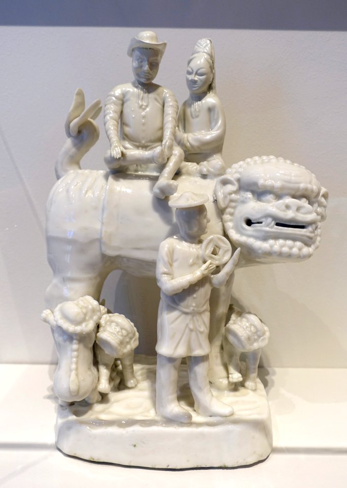 European family riding on a Buddhist lion, Dehua ware, China, Qing dynasty, late 17th to early 18th century AD, porcelain - John and Mable Ringling Museum of Art - Sarasota, FL - DSC00680