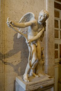 Eros bending his bow, S 410, Roman, marble, after the original bronze by Lysippos, 338-335 BC, view 2 - Musei Capitolini - Rome, Italy - DSC05996