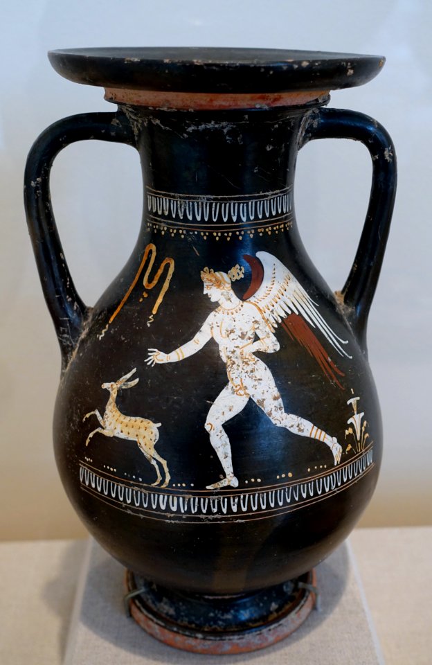 Eros chasing a fawn, pelike, South Italian, Gnathia, c. 360-300 BC, terracotta - Blanton Museum of Art - Austin, Texas - DSC07621