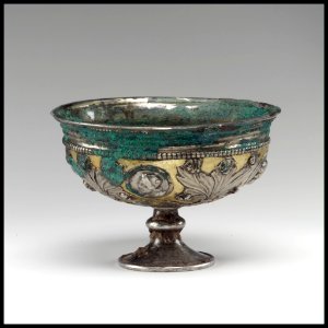Footed cup with human busts in medallions, Kushano-Sasanian, 3rd-4th century CE