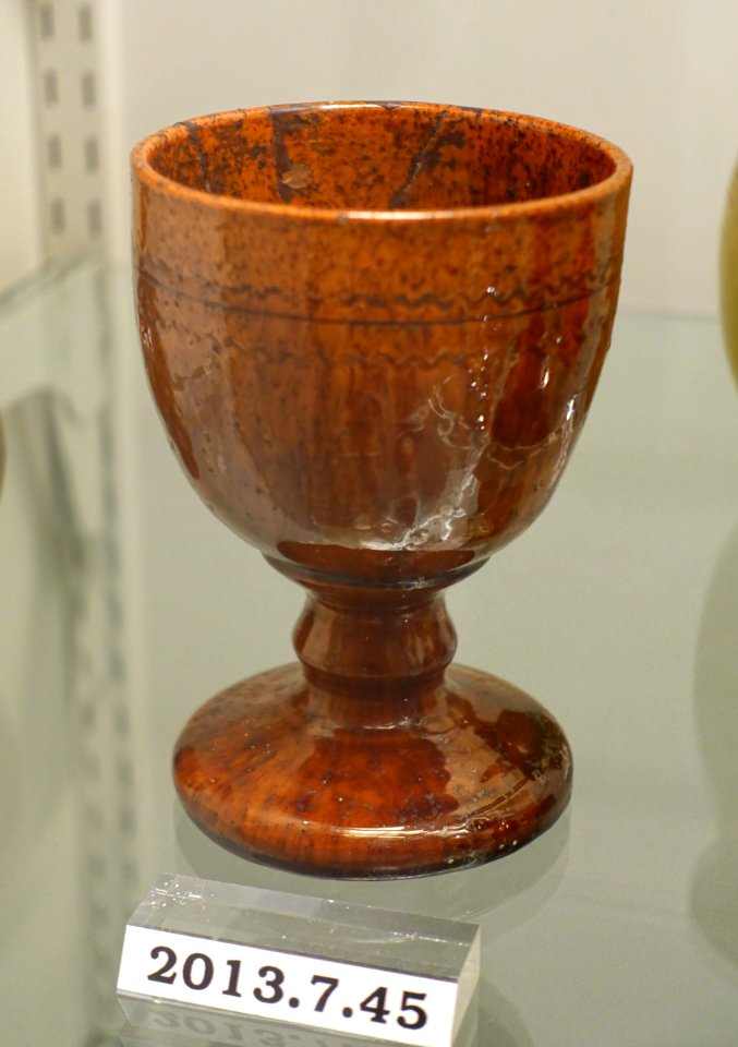 Footed cup or goblet, American, probably central Pennsylvania, 1880-1900, lead-glazed redware, manganese, item HD 2013.7.45 - Flynt Center of Early New England Life - Deerfield, Massachusetts - DSC04088