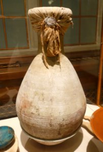 Food storage jar, Luxor, Valley of the Kings, Tomb of Yuya and Thuya, New Kingdom, Dynasty 18, reign of Amunhotep III, c. 1391-1353 BC, baked clay, linen - Oriental Institute Museum, University of Chicago - DSC07906