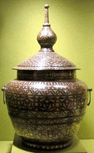 Food jar (gadur), Mindanao, Maranao, brass with silver inlay, Honolulu Academy of Arts