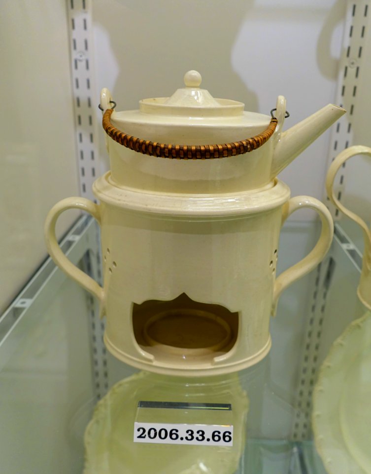 Food warmer, Staffordshire or Yorkshire, England, 1780-1820, creamware, rattan, HC 2006.33.66 - Flynt Center of Early New England Life - Deerfield, Massachusetts - DSC04716