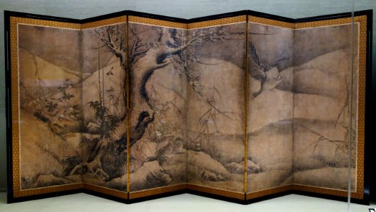 Flowers and Birds of the Four Seasons, attributed to Sesshu Toyo (1420-1506), Muromachi period, 15th century, color on paper, view 2 - Tokyo National Museum - DSC05850