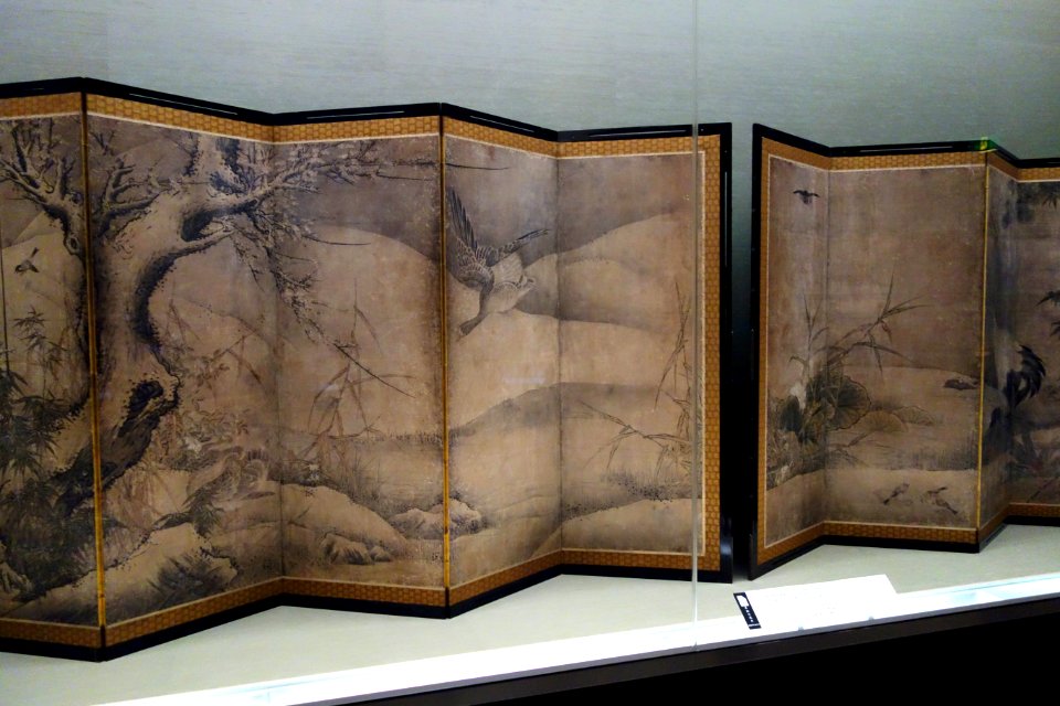 Flowers and Birds of the Four Seasons, attributed to Sesshu Toyo (1420-1506), Muromachi period, 15th century, color on paper, view 1 - Tokyo National Museum - DSC05847