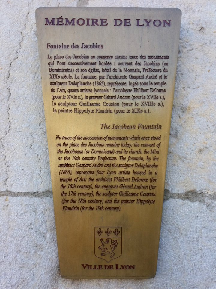 Fontaine des Jacobins - Plaque Mémoire de Lyon
