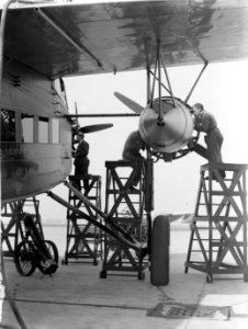 Fokker KLM Vliegtuig in de hangar op Schiphol, Bestanddeelnr 189-0843
