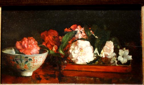 Flowers in Japanese Tray on Mahogany Table by John La Farge, 1879, oil on panel - Brooklyn Museum - DSC09438