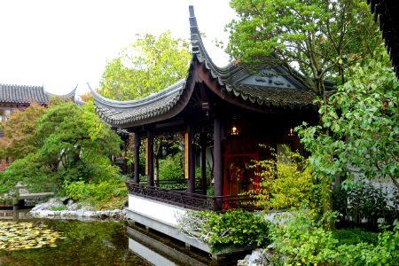 Flowers Bathing in Spring Rain Pavilion and Bridge - Lan Su Chinese Garden - Portland, Oregon - DSC01634
