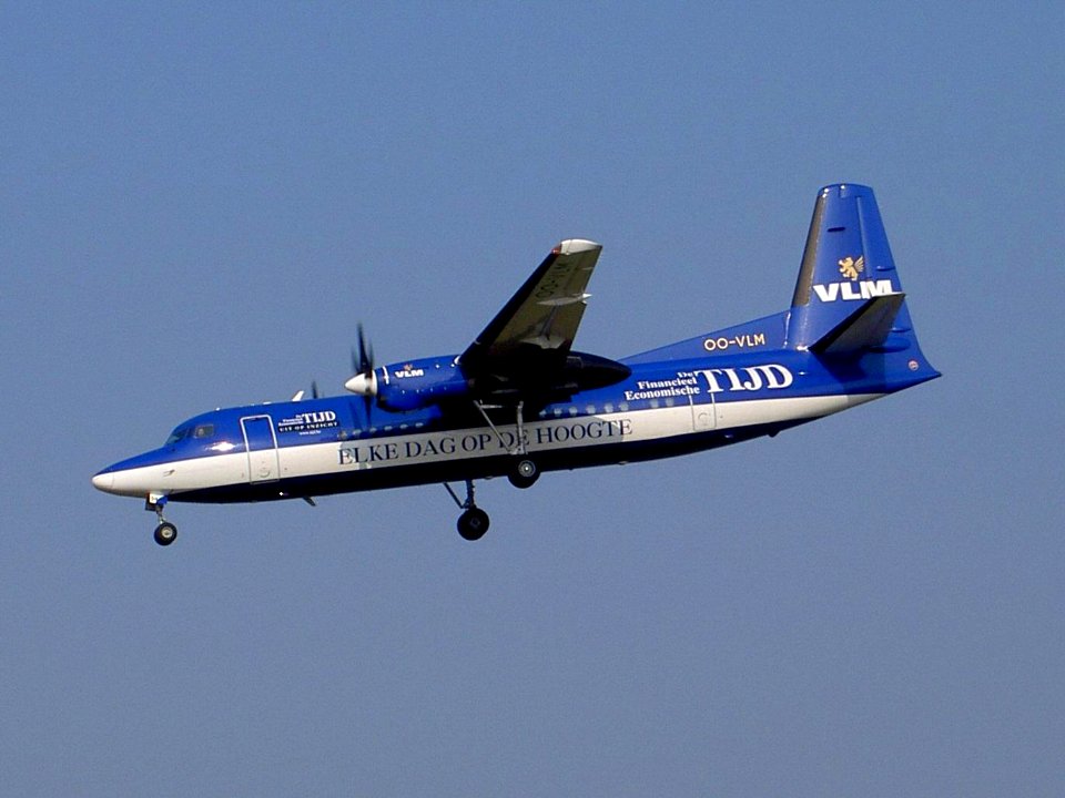 Fokker 50 VLM Airlines OO-VLM landing at Zaventem