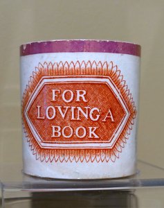 For Loving a Book, mug for a child, Staffordshire, England, 1830-1860, glazed earthenware - Concord Museum - Concord, MA - DSC05768