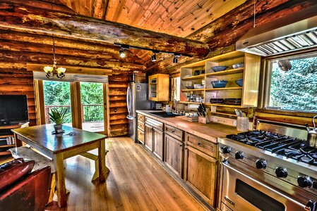 Log cabin kitchen wood photo